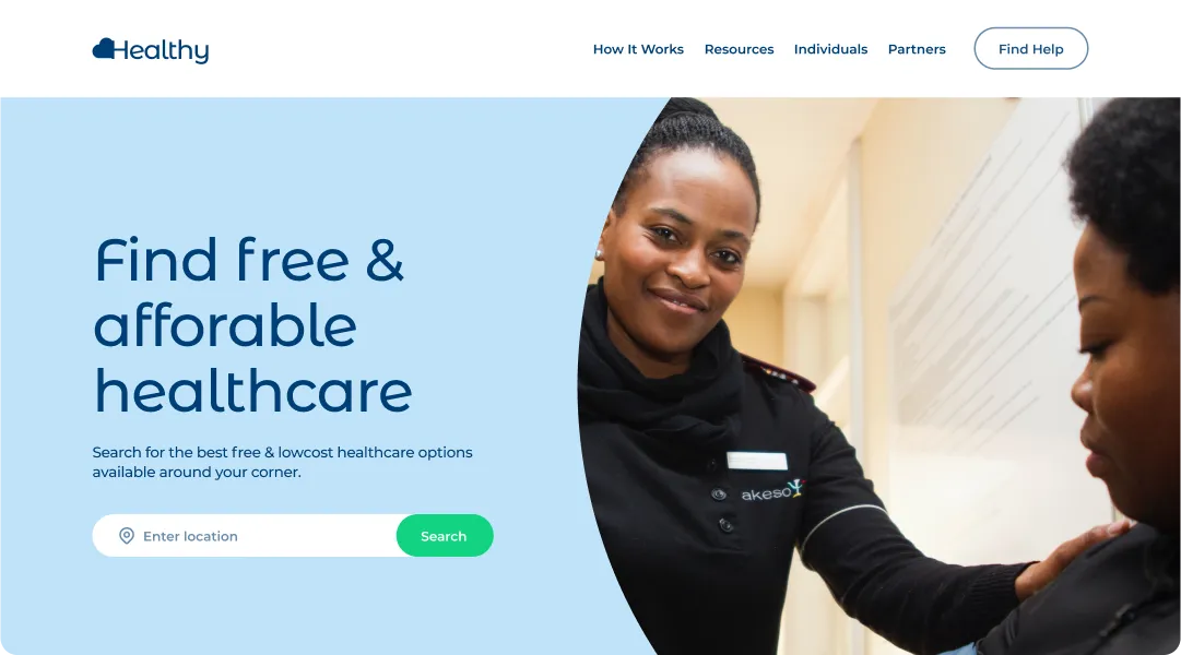 Hero section of a healthcare startup